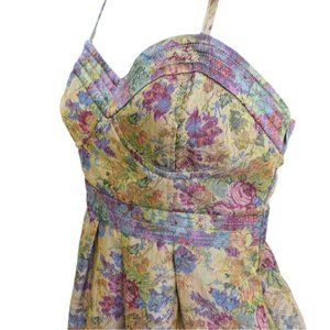 Free People FP Floral Tapestry Mini Bustier Dress The Foiled Side Zip Pleated 2